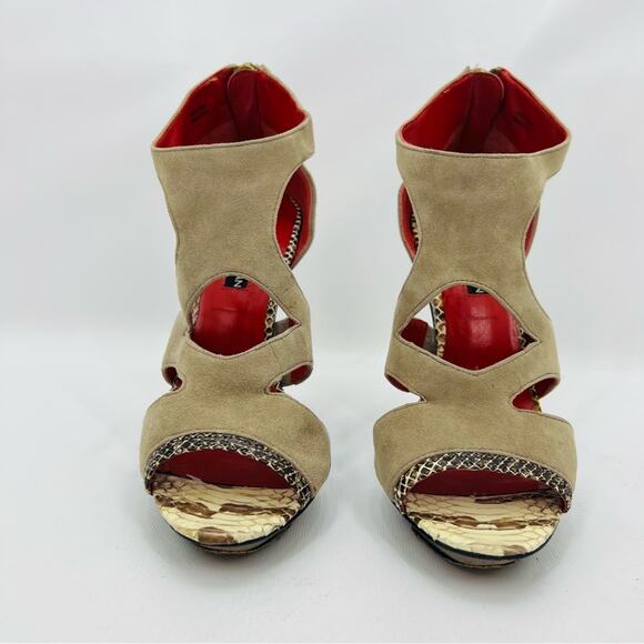 Charles Jourdan Tan Snake Cut Out Heels - Picture 2 of 12